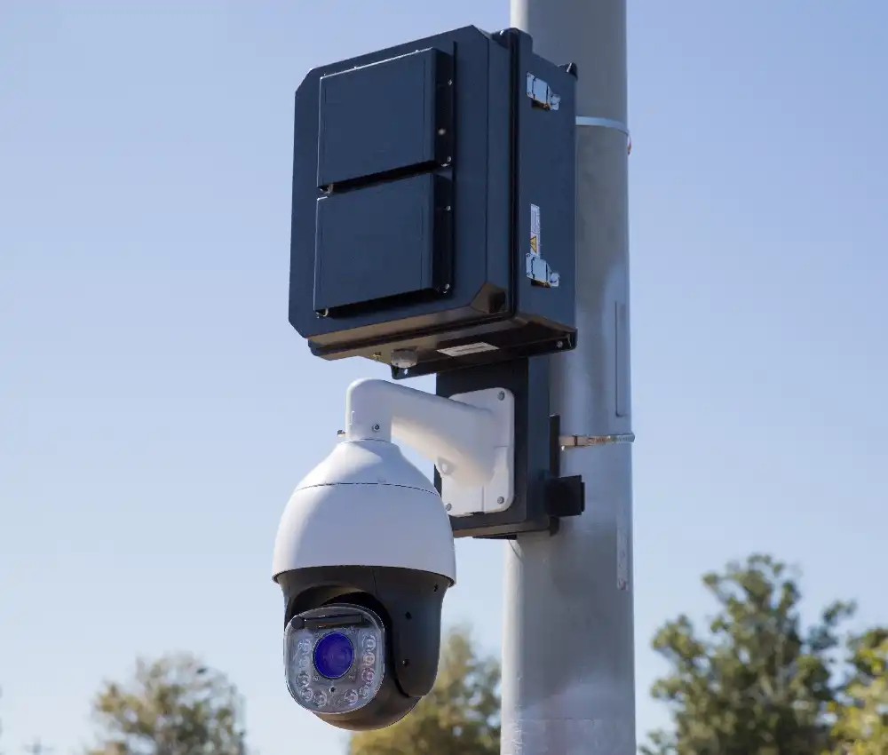 A cctv camera mounted on a pole in the Chicago North Shore area.